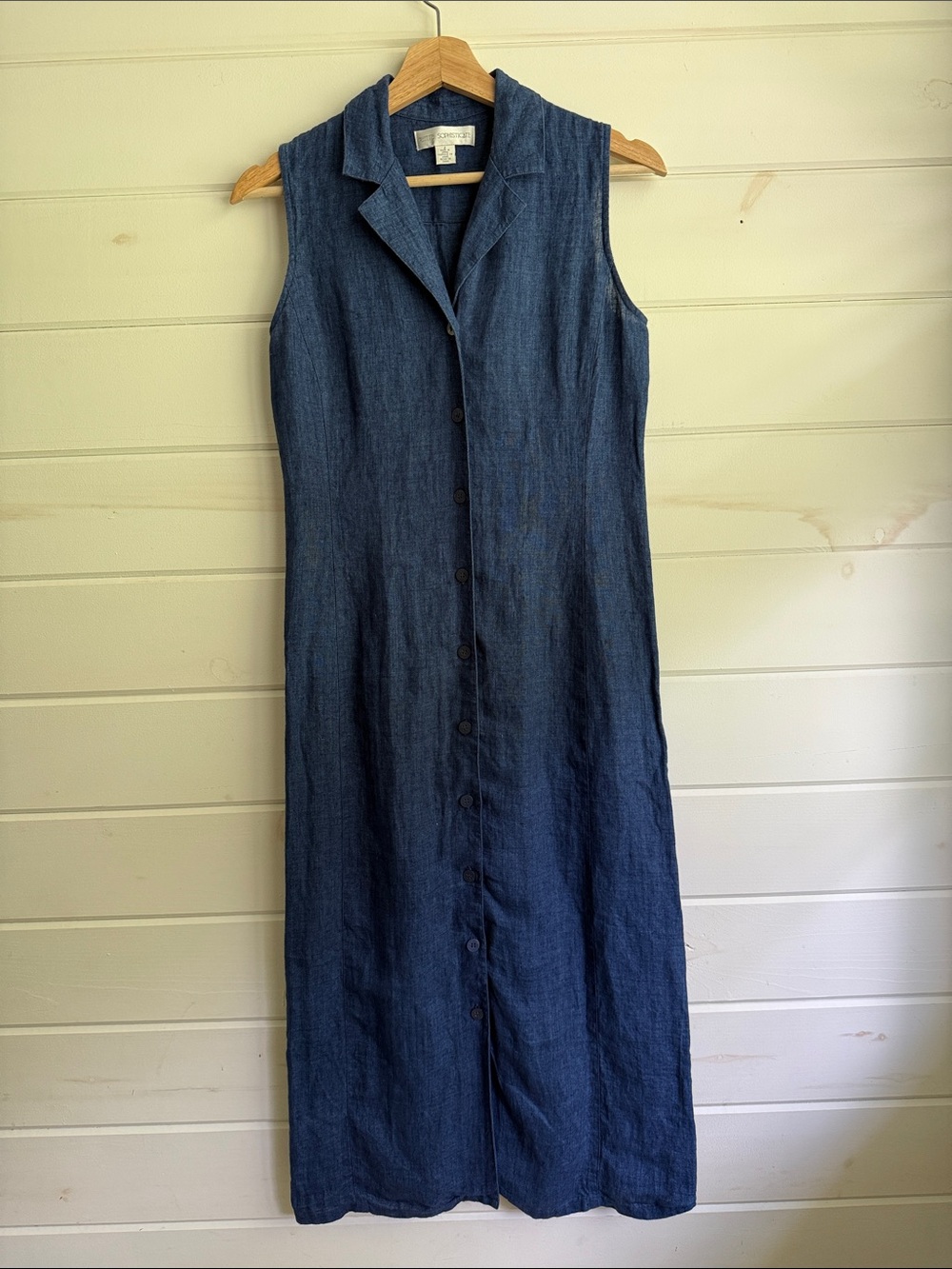 Petite Sophisticate Sleeveless Linen Button-Front Maxi Dress - Dark Blue